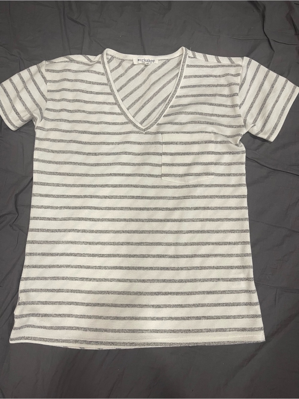 Workshop Republic Clothing Striped V-Neck Tee - White & Gray